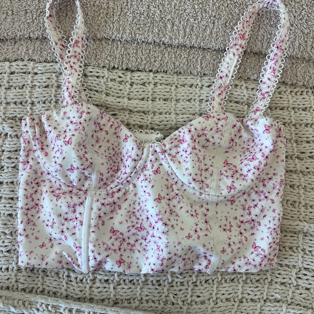 White Fox Boutique Pink Floral Crop Top